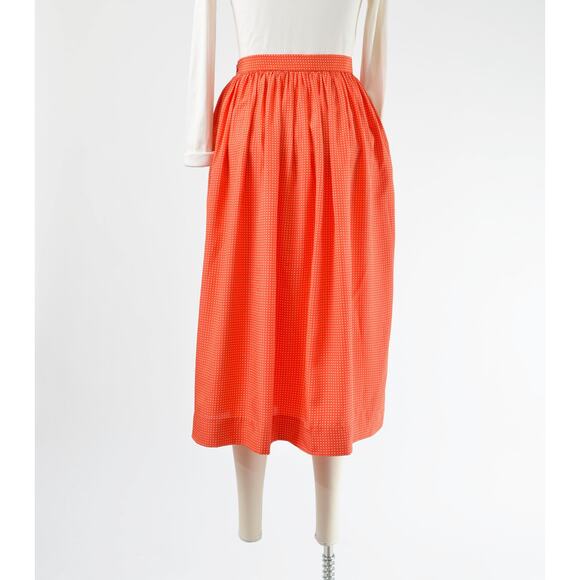 Vintage 80s Orange Polka Dot Silky Full Flowy Midi Length Skirt with Pockets S - Picture 4 of 6